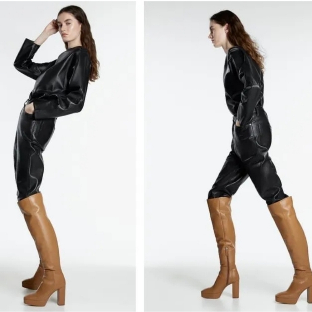Zara Women Leather High Heel Platform Boots Camel Ref 2003/510 NWT